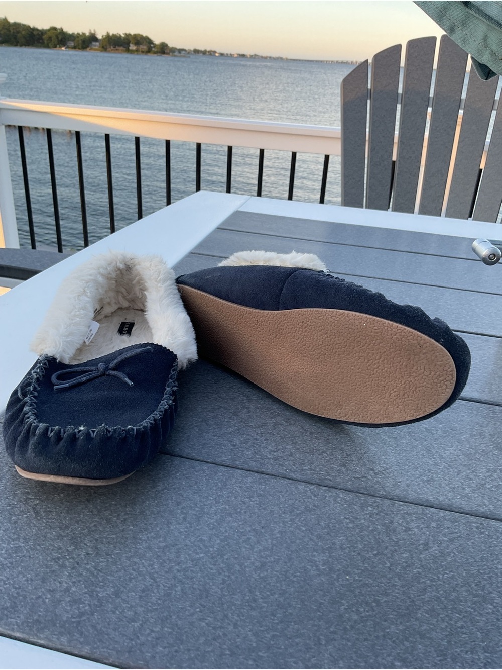 Nautica Navy Blue Faux-Fur Lined Moccasin Slippers - Picture 4 of 5